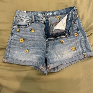 American Eagle Embroidered High Waisted Denim Shorts